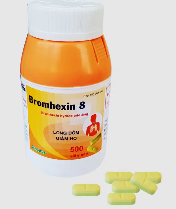 Thuốc giảm ho long đờm Bromhexin 8 Vacopharm (chai 500 viên nén 2 lớp)